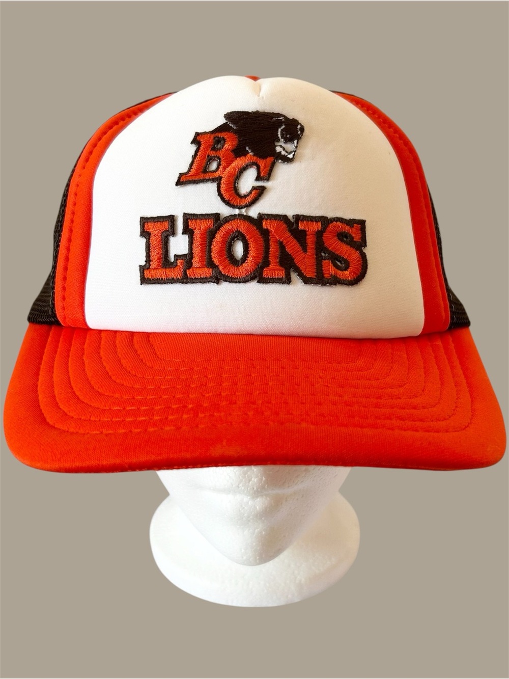 Vintage 80s 90s BC lions Embroidery Patch Mesh Trucker Hat SnapBack CFL Orange